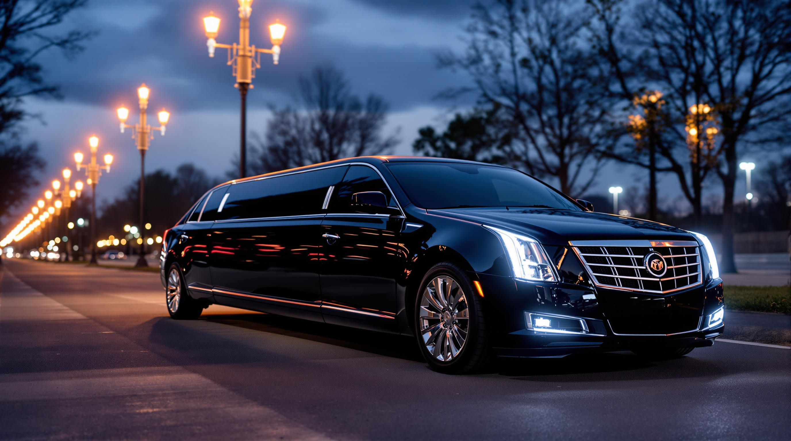 Black stretch limousine for group airport transfers in Montreal