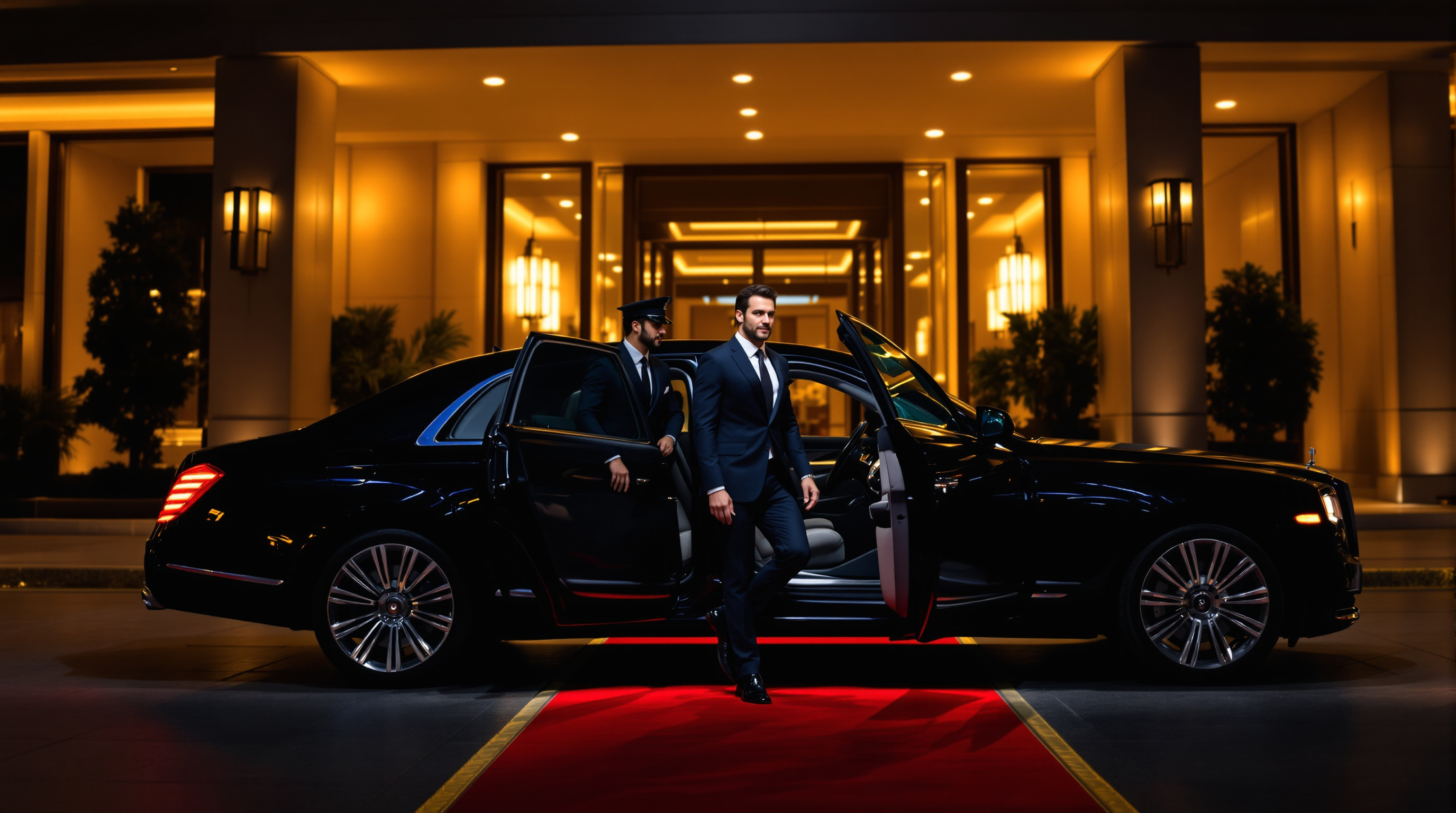 VIP traveller arriving in a luxury limousine in Montreal
